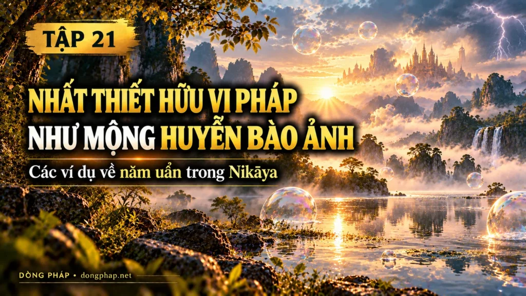 Ảnh bìa Tập 21 – Nhất thiết hữu vi pháp như mộng huyễn bào ảnh – Đối chiếu các ví dụ về năm uẩn trong Nikāya | Kinh Kim Cương trong ánh sáng Kinh tạng Pāli – Dòng Pháp Podcast